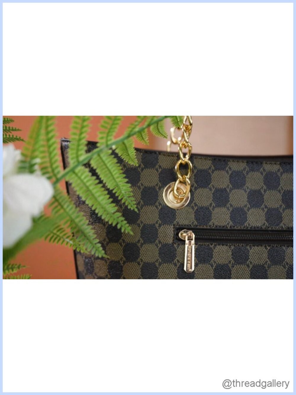 Montana West PU Leather Satchel Tote Bag with Gold Chain Handle - Picture 6 of 6
